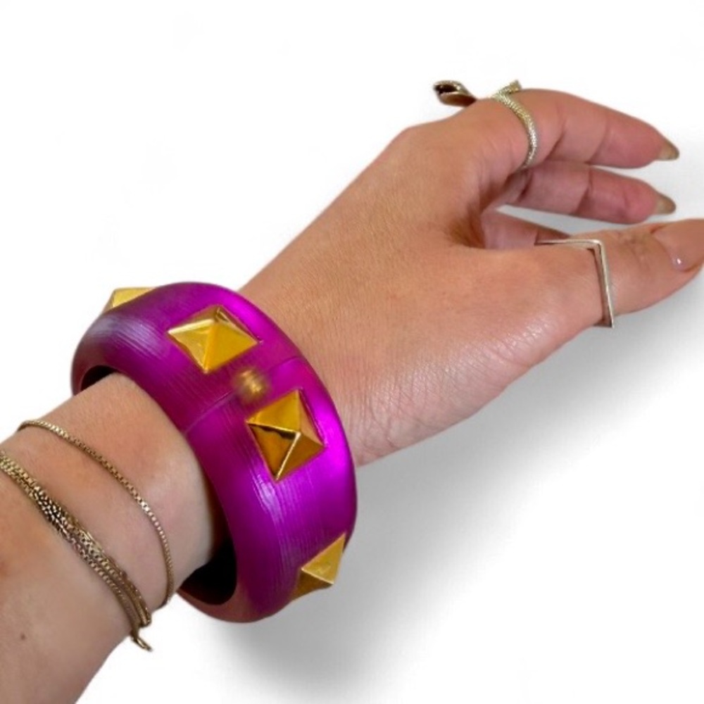 Alexis Bittar Pink Bangle with Gold Pyramid Studs - Picture 4 of 10